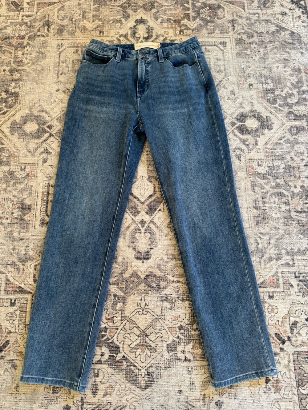 Soft Surroundings High-Rise Straight Leg Jeans, Size 6- Medium Wash